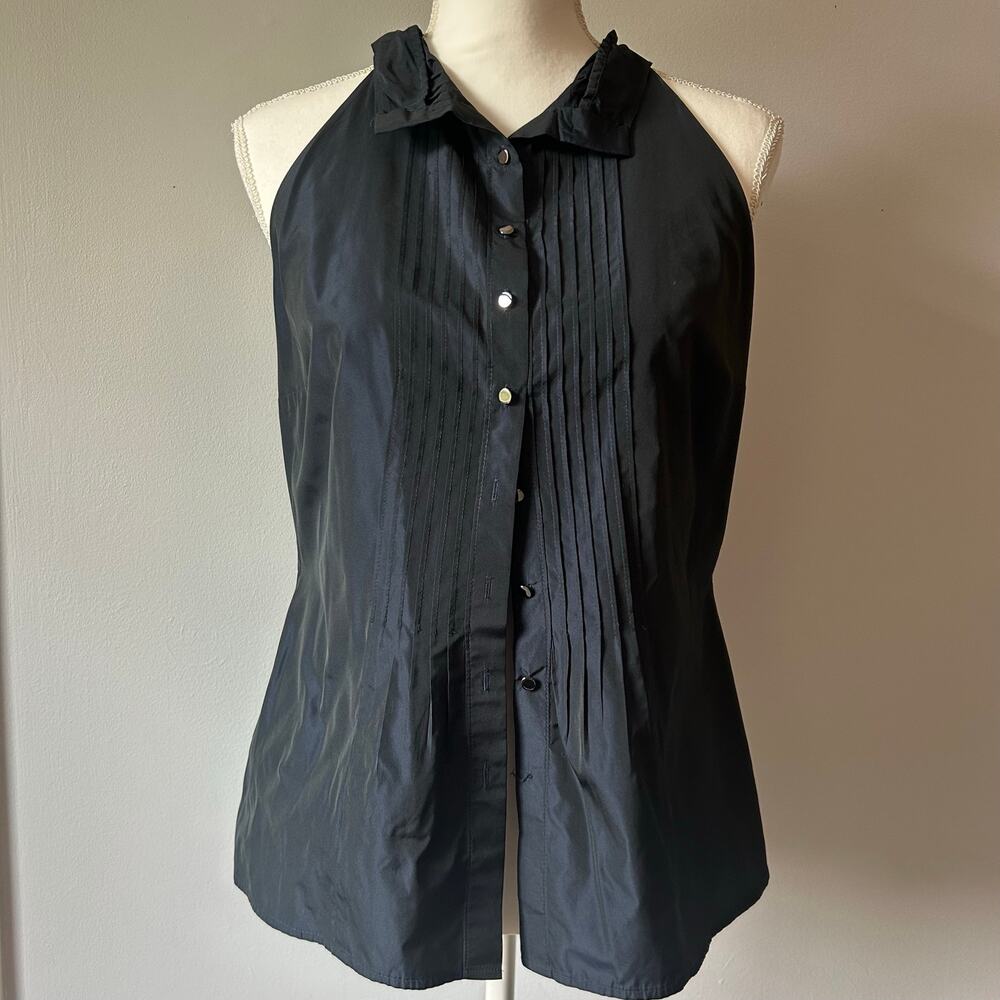 Vince Black and Blue Metallic Peplum Office Career Wear Blouse Size 8 - Picture 2 of 8